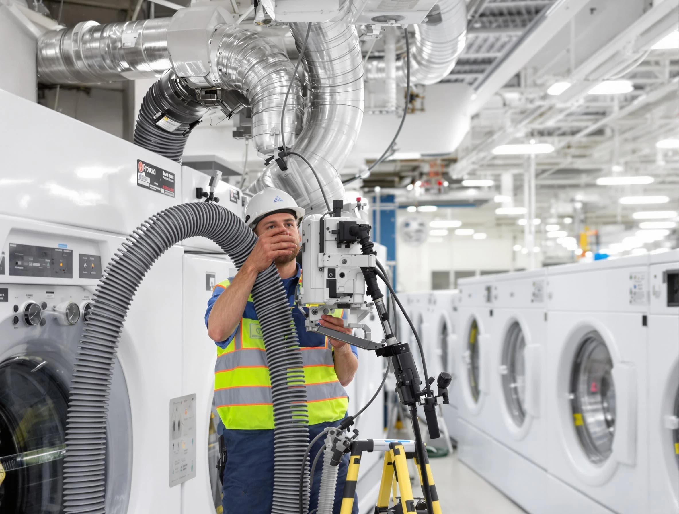 Farr West Dryer Vent Cleaning team performing commercial-grade dryer vent cleaning at a business facility in Farr West