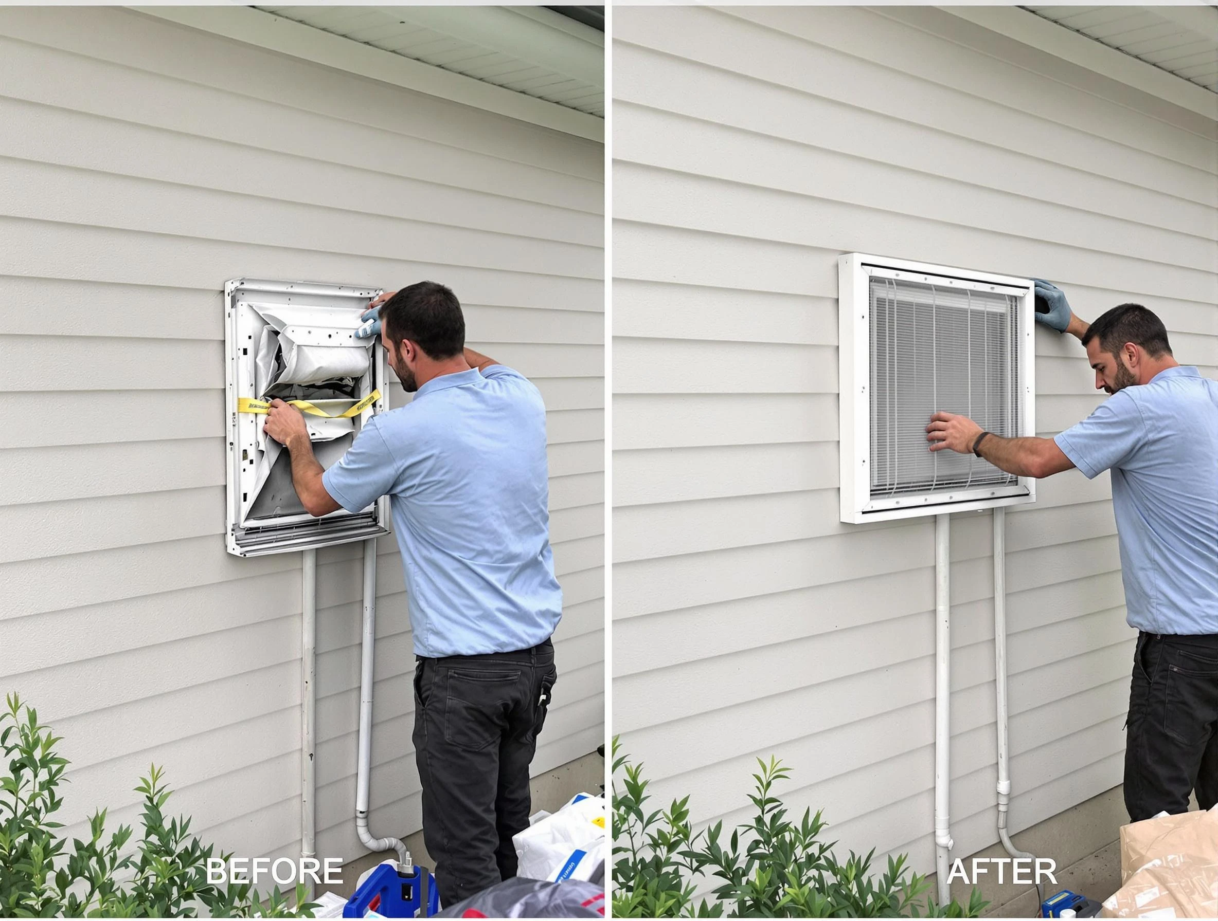 Farr West Dryer Vent Cleaning technician installing high-quality dryer vent cover at a residential property in Farr West